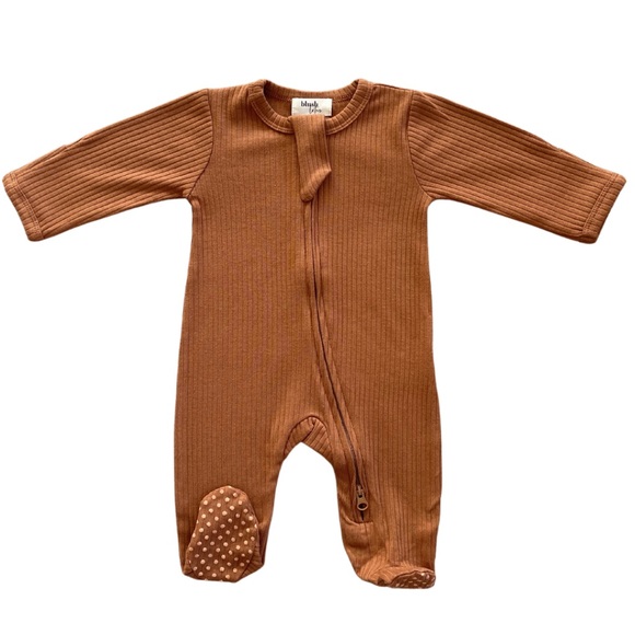 COGNAC | Ribbed organic baby toddler footie - Picture 1 of 2